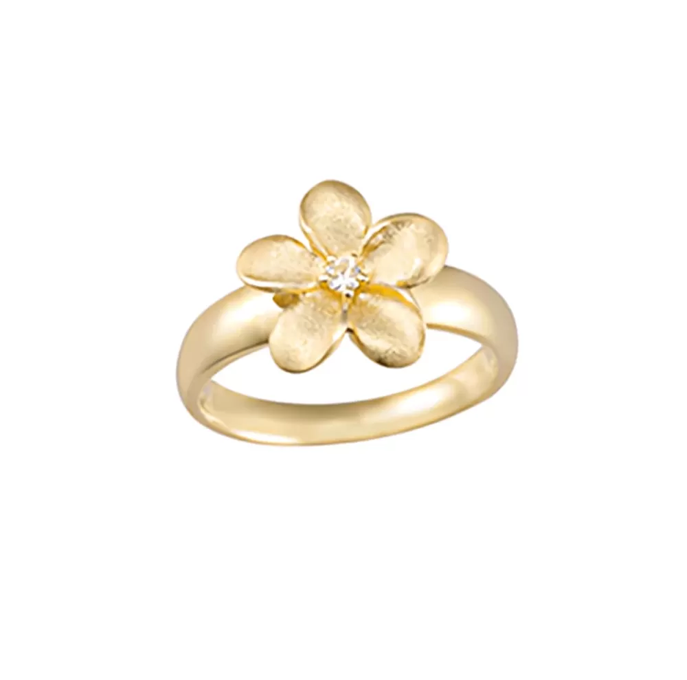 Hawaiian Jewelry | Denny Wong 10Mm 14K Plumeria Ring With 0.03 Carat Diamond