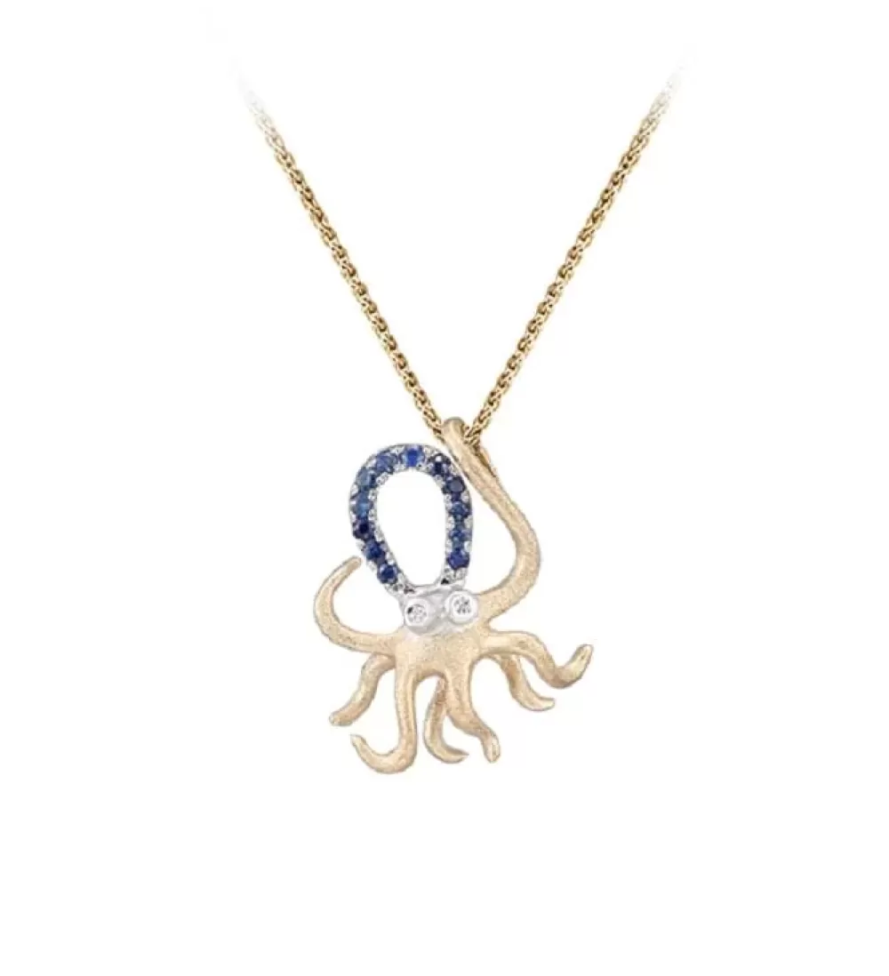Pendants & Necklaces | Denny Wong 12K 2/Tone Octopus Pendant With 2 Diamonds And 12 Blue Sapphires