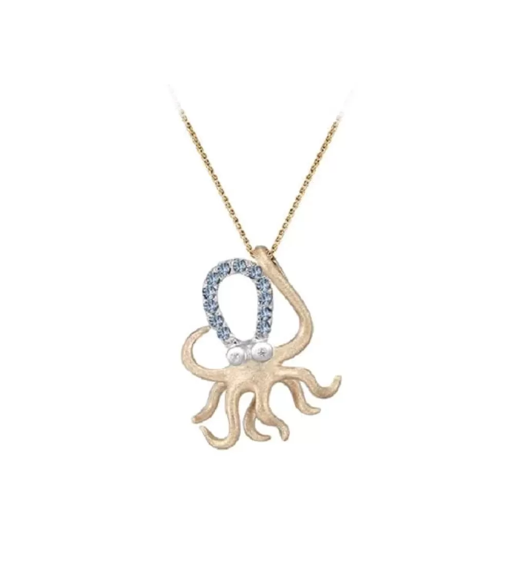 Pendants & Necklaces | Denny Wong 12K 2/Tone Octopus Pendant With 2 Diamonds And 12 Pastel Blue Sapphires