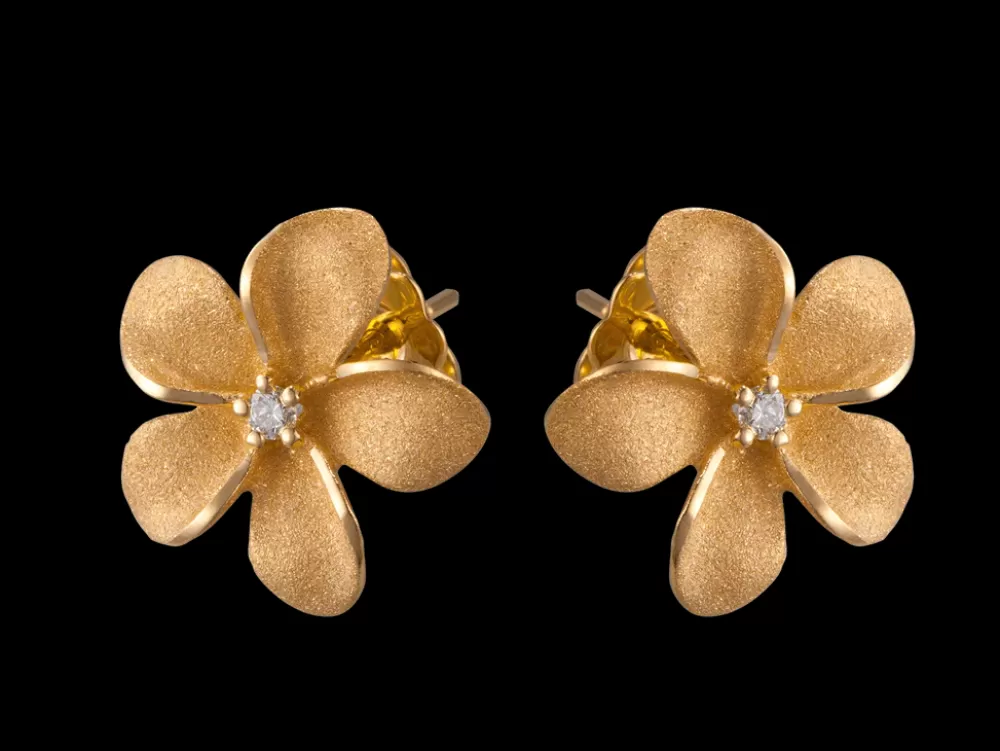 Earrings | Denny Wong 13Mm 14K Plumeria Earrings With 2 Diamonds