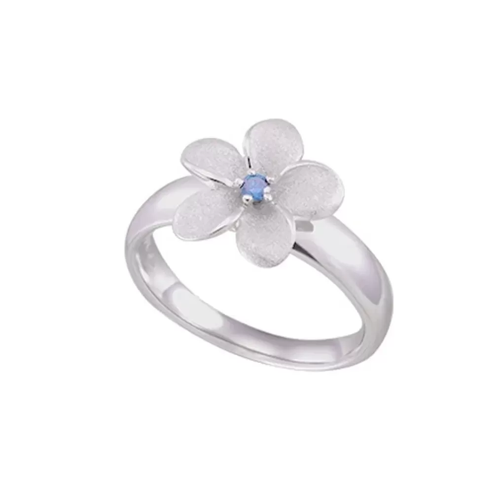 Hawaiian Jewelry | Denny Wong 13Mm 14K Plumeria Ring With Blue Diamond