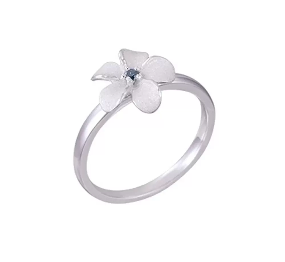 Rings | Denny Wong 14K 10Mm Plumeria Ring With Blue Diamond