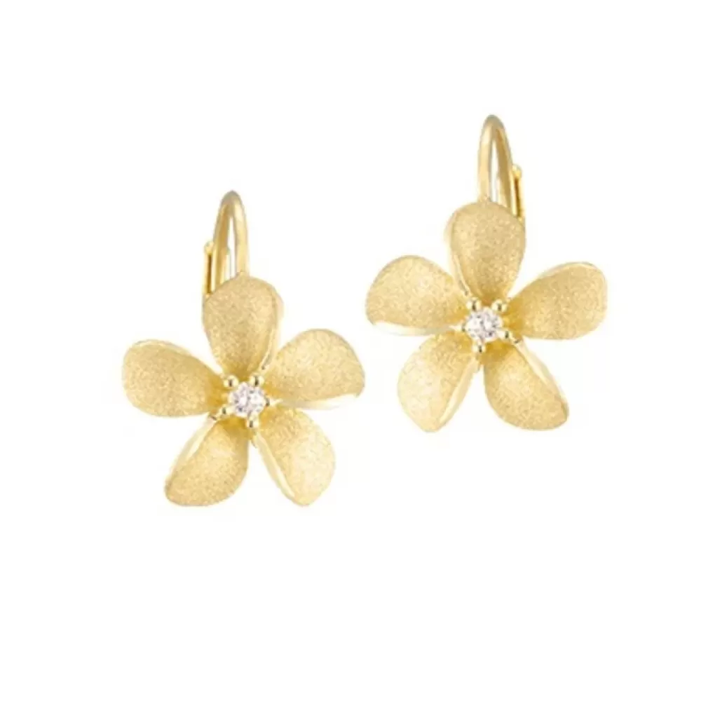 Earrings | Denny Wong 14K 11Mm Plumeria Earrings Lever Back With 2 Diamonds