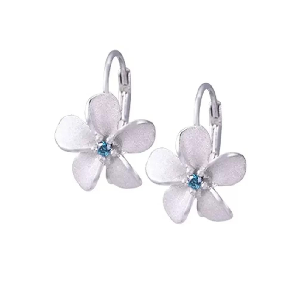 Earrings | Denny Wong 14K 11Mm Plumeria Earrings With 2 Blue Diamonds