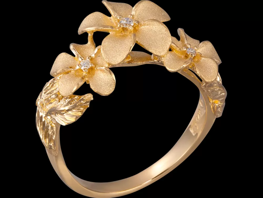 Rings | Denny Wong 14K 11Mm Plumeria Ring With 3 Diamonds