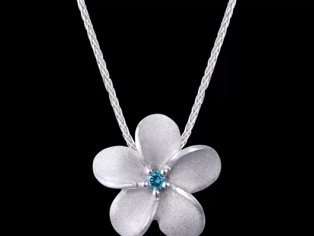 Pendants & Necklaces | Denny Wong 14K 11Mm Plumeria Slide With Blue Diamond