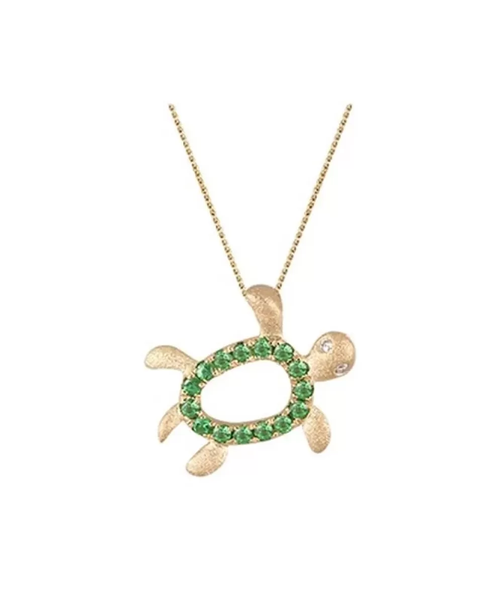 Pendants & Necklaces | Denny Wong 14K 12Mm "Hawaiian Petroglyph" Honu Pendant With 2 Diamonds And 15 Tsavorites