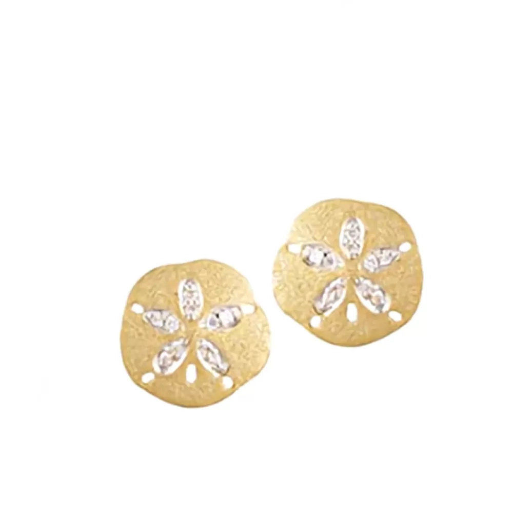 Hawaiian Jewelry | Denny Wong 14K 12Mm Stud Sand Dollar Earring With 20 Diamonds