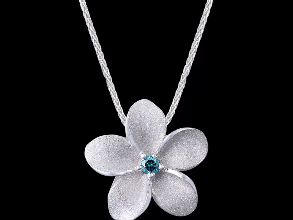 Hawaiian Jewelry | Denny Wong 14K 13Mm Plumeria Slide With Blue Diamond