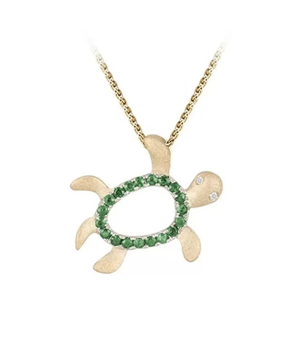 Pendants & Necklaces | Denny Wong 14K 15Mm "Hawaiian Petroglyph" Honu Pendant With 2 Diamonds And 19 Tsavorites