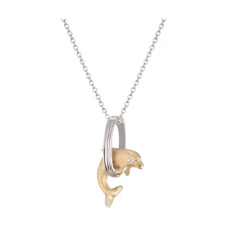 Pendants & Necklaces | Denny Wong 14K 15Mm "Jumping Loop" Dolphin Pendant With 0.01 Carat Diamond