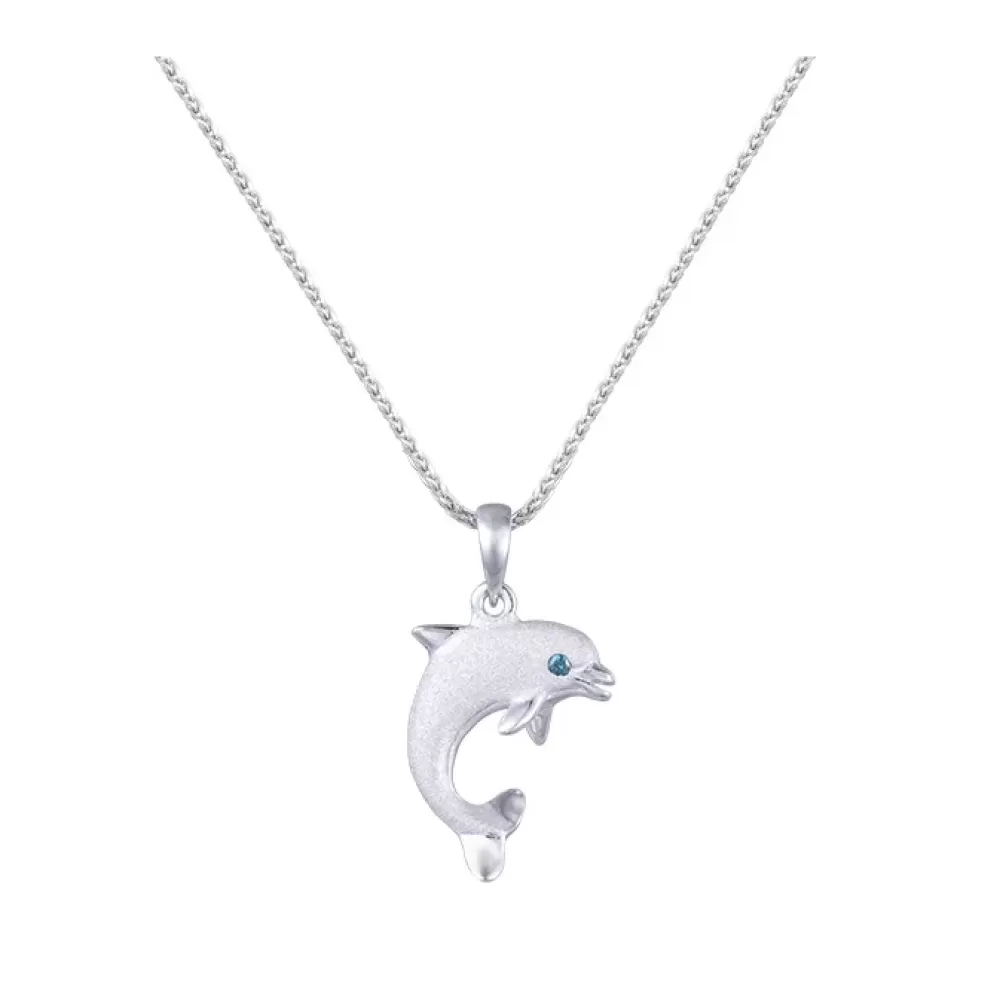 Pendants & Necklaces | Denny Wong 14K 15Mm "Jumping Single" Dolphin Pendant With 0.01 Carat Blue Diamond