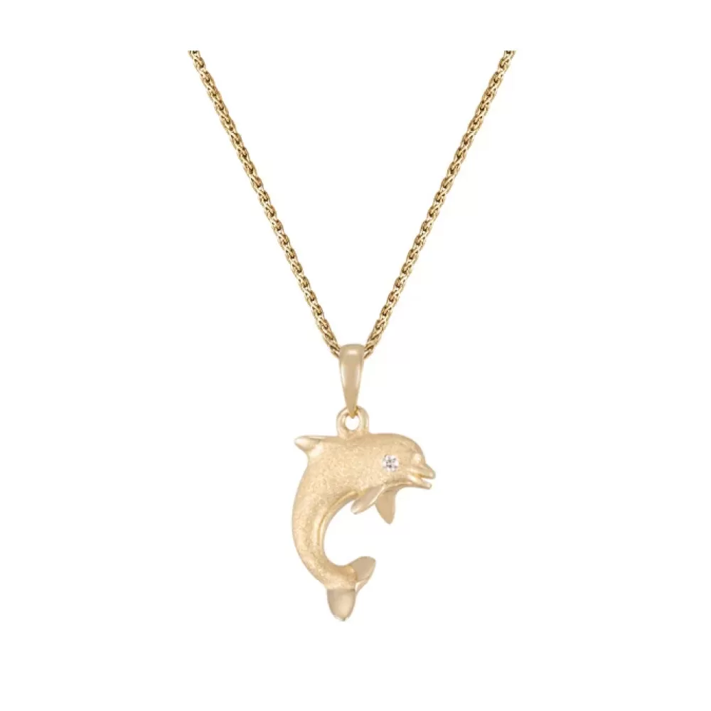 Pendants & Necklaces | Denny Wong 14K 15Mm "Jumping Single" Dolphin With 0.01 Carat Diamond