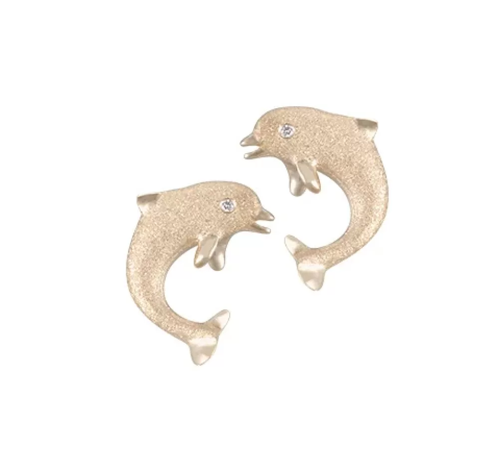 Earrings | Denny Wong 14K 15Mm "Jumping Single" Stud Dolphin Earrings With 2 Diamonds