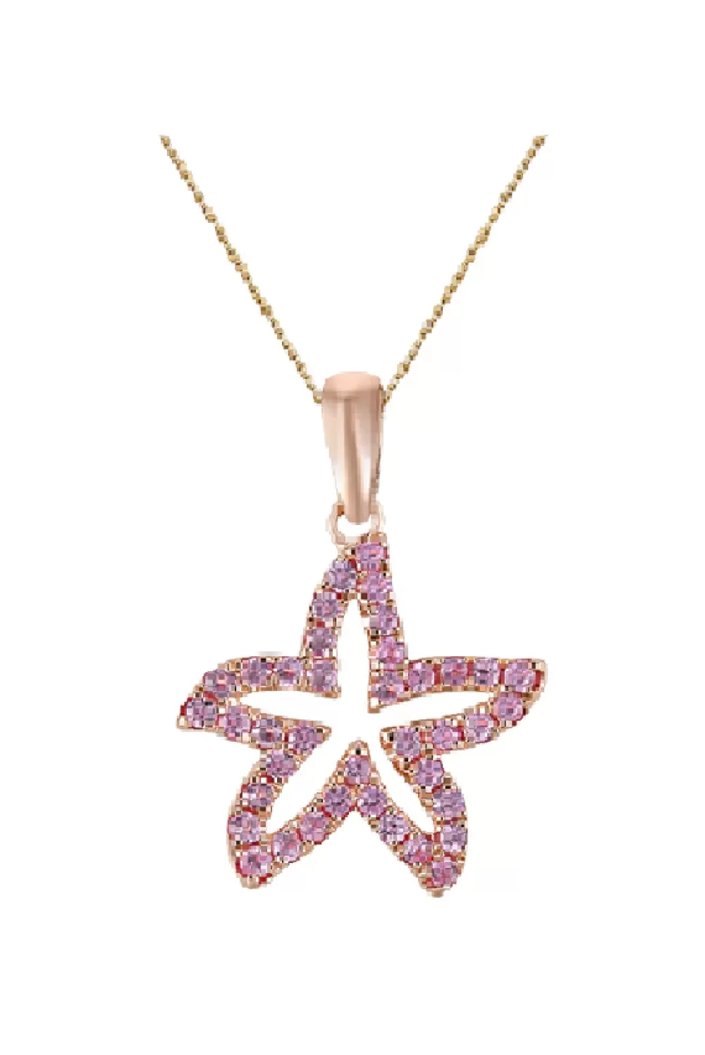 Hawaiian Jewelry | Denny Wong 14K 15Mm Starfish Pendant With 39 Pastel Pink Sapphires