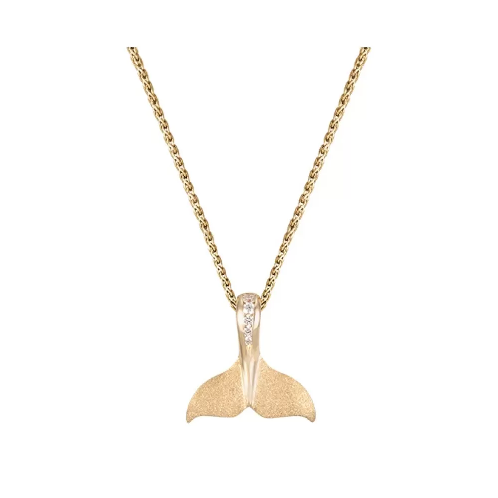 Hawaiian Jewelry | Denny Wong 14K 15Mm Whale Tail Pendant With 5 Diamonds