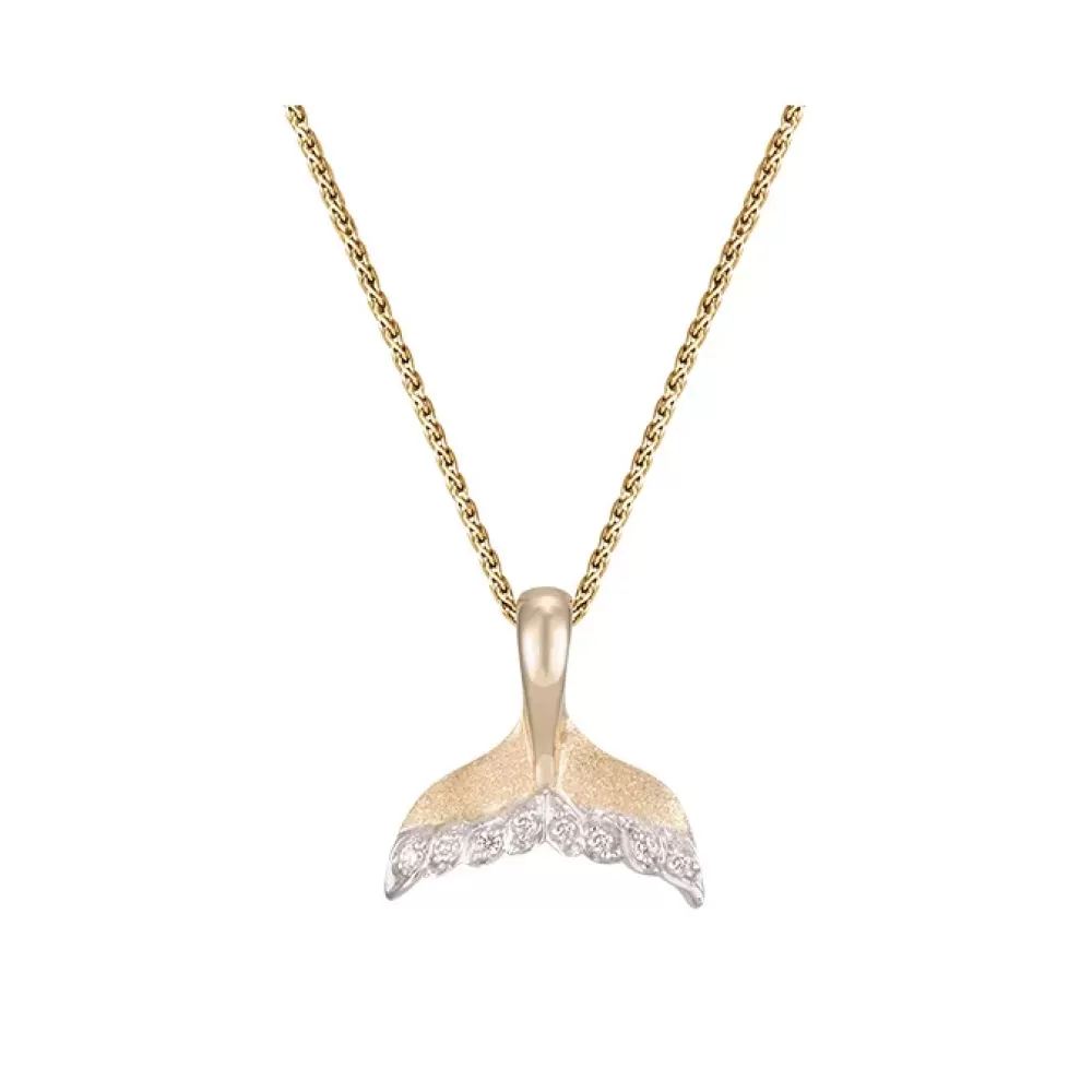 Hawaiian Jewelry | Denny Wong 14K 15Mm Whale Tail Pendant With 8 Diamonds