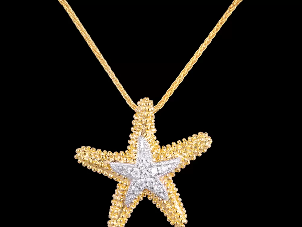 Hawaiian Jewelry | Denny Wong 14K 16Mm Starfish Pendant With 11 Diamonds