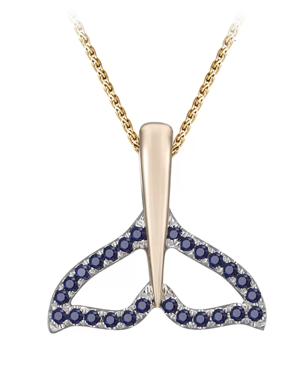 Pendants & Necklaces | Denny Wong 14K 16Mm Whale Saw Tail Pendant With 26 Blue Sapphires