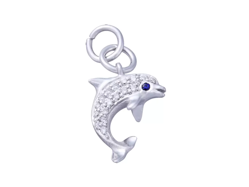 Hawaiian Jewelry | Denny Wong 14K 17Mm "Jumping Single" Dolphin Charm With 17 Diamonds