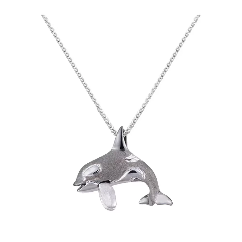 Hawaiian Jewelry | Denny Wong 14K 20Mm 2/Tone (Black And White) Killing Whale Pendant With 2 Diamonds