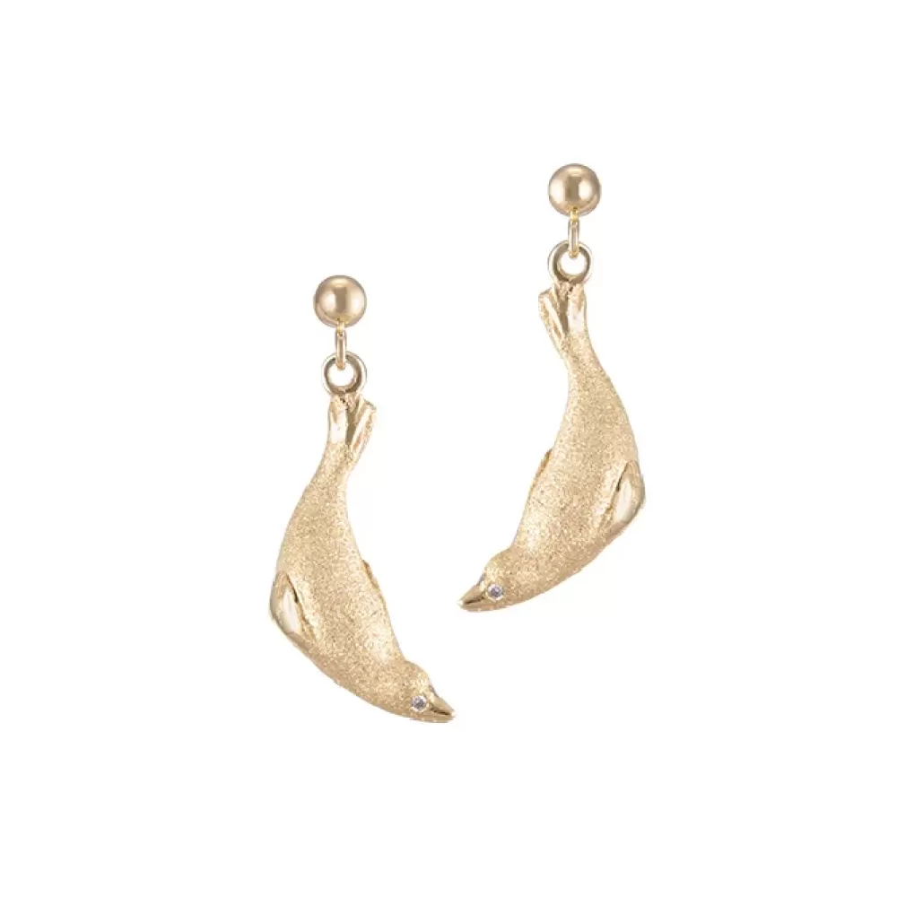 Earrings | Denny Wong 14K 20Mm "Diving" Seal Ball Post Earrings With 4 Diamonds
