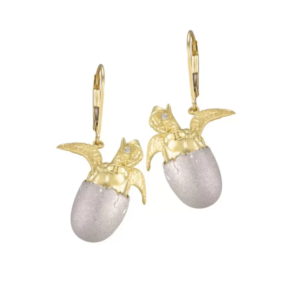 Earrings | Denny Wong 14K 20Mm "Hatching" Sea Turtle Earring With 4 Diamonds