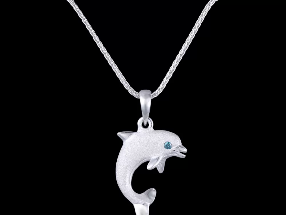 Pendants & Necklaces | Denny Wong 14K 20Mm "Jumping Single" Dolphin Pendant With 0.01 Carat Blue Diamond