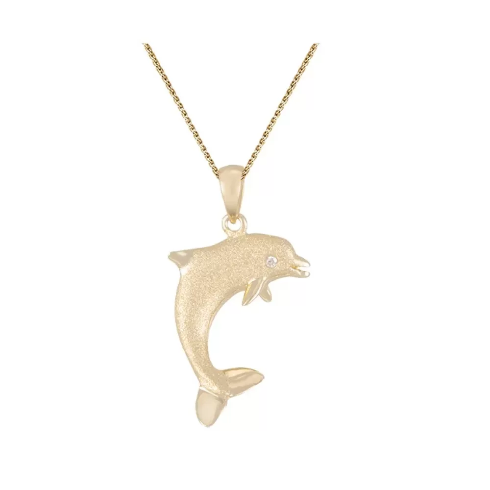 Pendants & Necklaces | Denny Wong 14K 20Mm "Jumping Single" Dolphin Pendant With 0.01 Carat Diamond