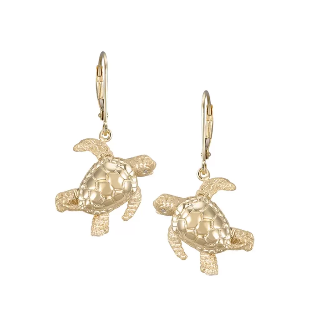 Earrings | Denny Wong 14K 20Mm Sea Turtle Earrings With 4 Diamonds