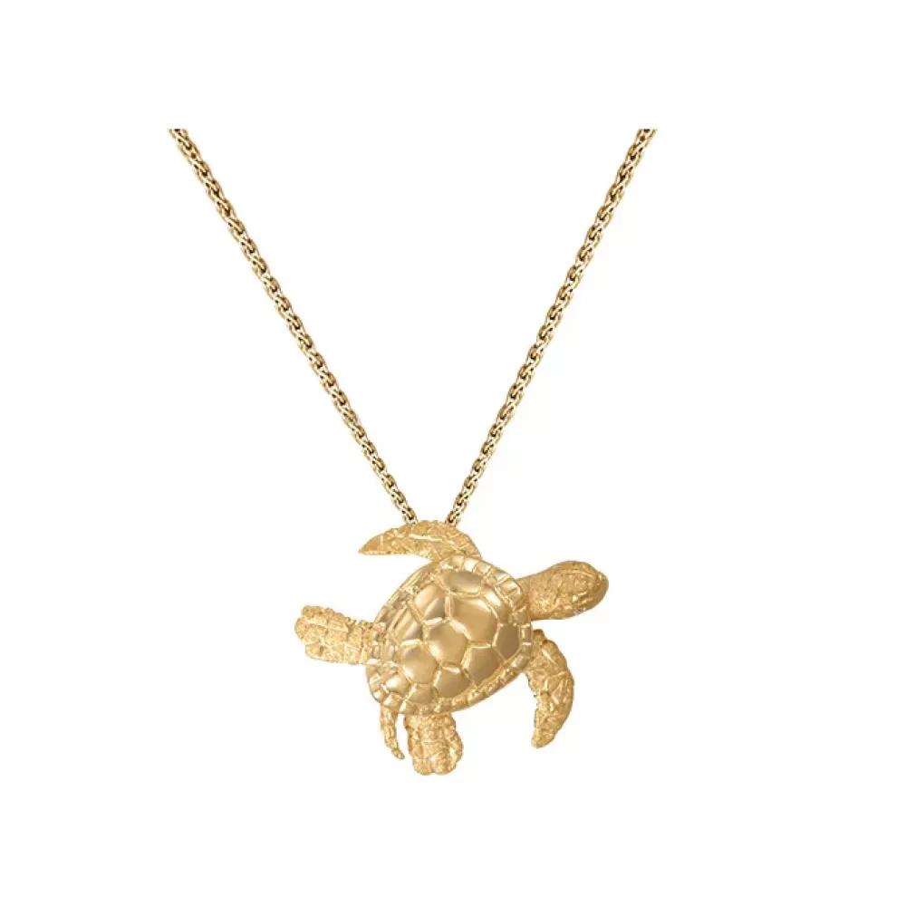 Hawaiian Jewelry | Denny Wong 14K 20Mm Sea Turtle Pendant With 2 Diamonds