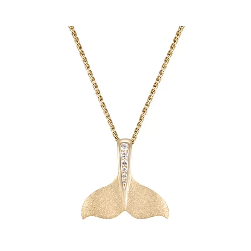 Hawaiian Jewelry | Denny Wong 14K 20Mm Whale Tail Pendant With 6 Diamonds