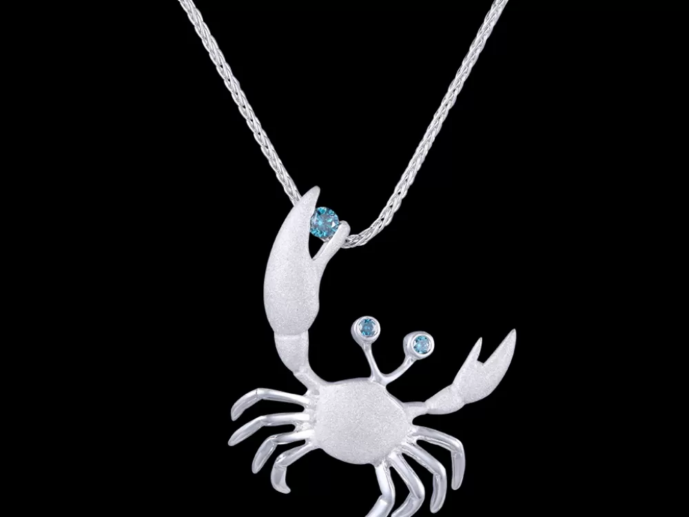 Hawaiian Jewelry | Denny Wong 14K 22Mm Crab Pendant With 3 Blue Diamonds