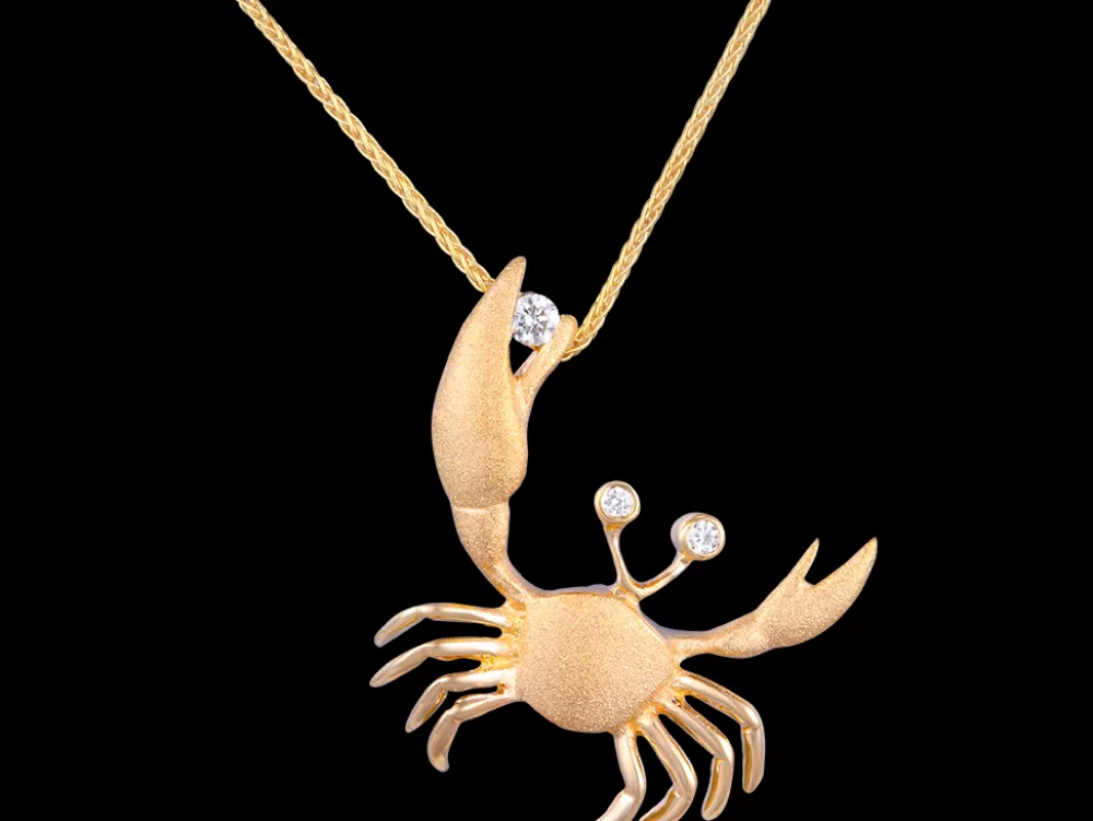 Hawaiian Jewelry | Denny Wong 14K 22Mm Crab Pendant With 3 Diamonds