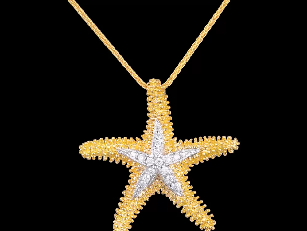 Hawaiian Jewelry | Denny Wong 14K 22Mm Starfish Pendant With 16 Diamonds