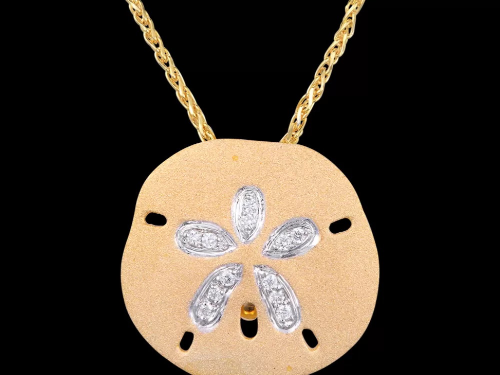 Hawaiian Jewelry | Denny Wong 14K 25Mm Sand Dollar Pendant With 12 Diamonds