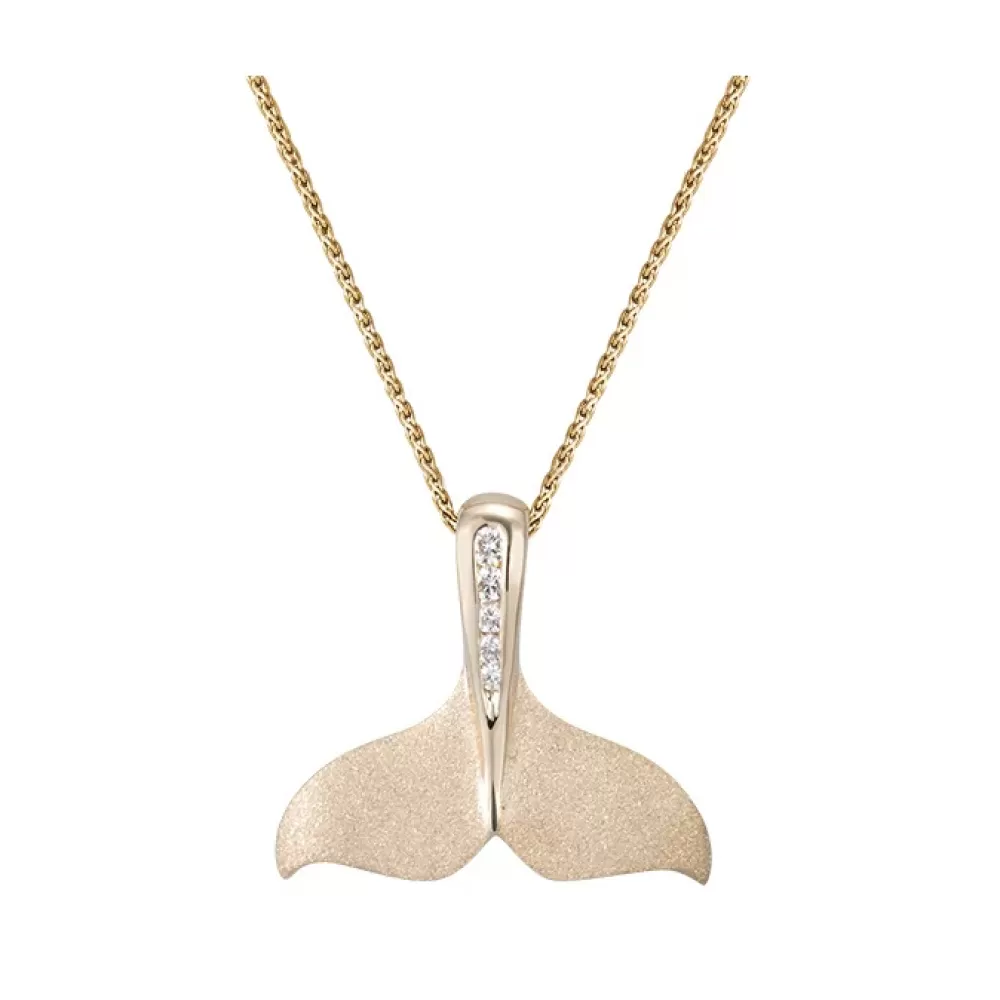 Hawaiian Jewelry | Denny Wong 14K 25Mm Whale Tail Pendant With 5 Diamonds