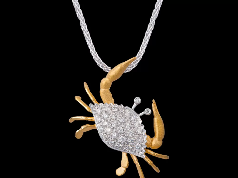 Hawaiian Jewelry | Denny Wong 14K 28Mm Crab Pendant With 30 Diamonds