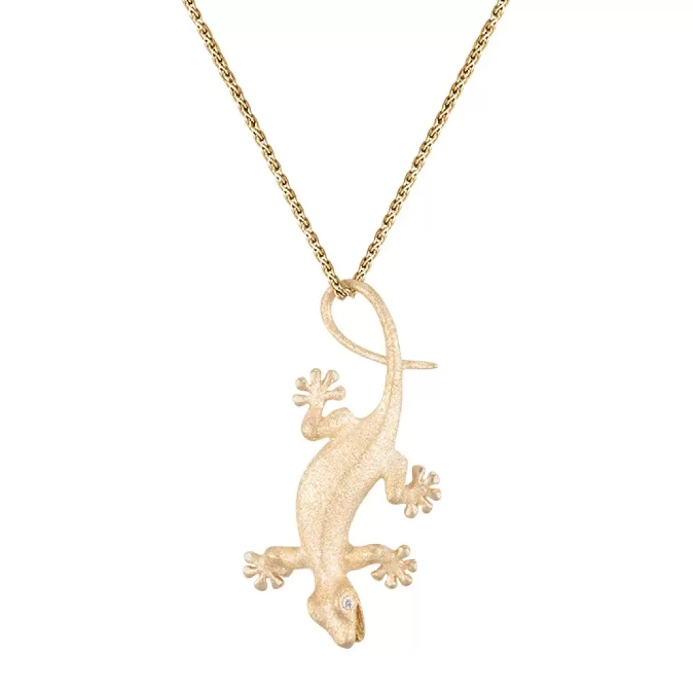 Hawaiian Jewelry | Denny Wong 14K 28Mm Gecko Pendant With 2 Diamonds