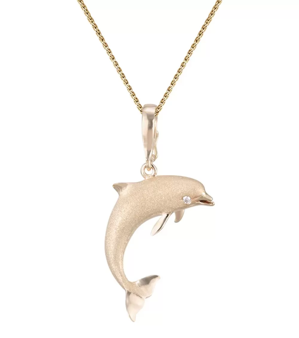 Pendants & Necklaces | Denny Wong 14K 28Mm "Jumping Single" Dolphin Pendant With 2 Diamonds