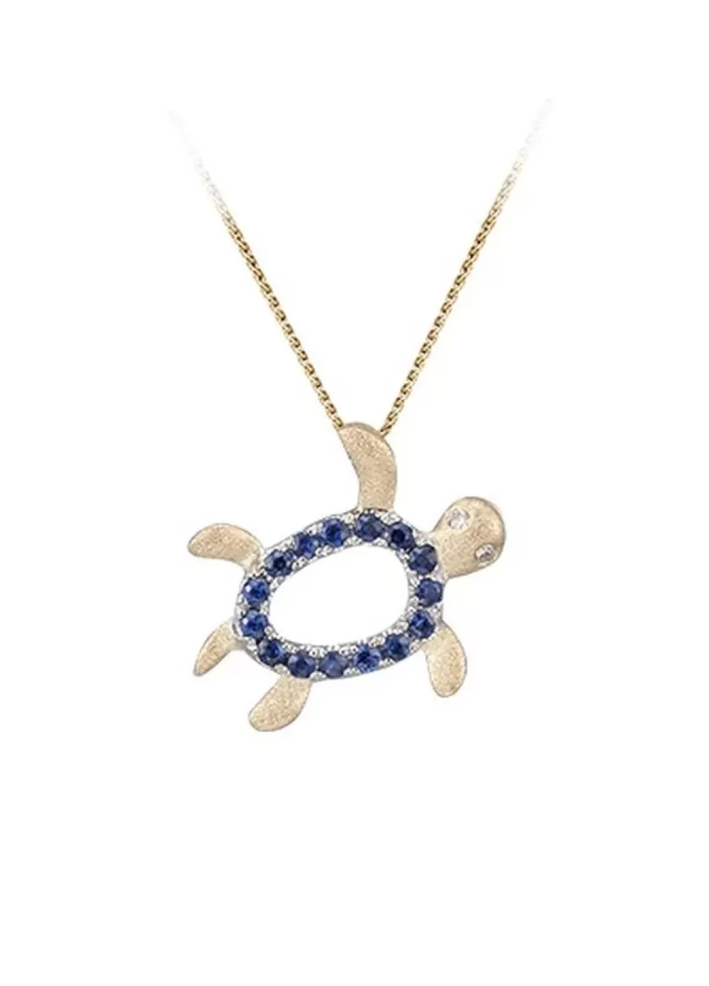 Pendants & Necklaces | Denny Wong 14K 2/Tone 12Mm "Hawaiian Petroglyph" Honu Pendant With 2 Diamonds And 15 Blue Sapphires