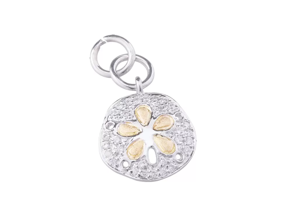 Hawaiian Jewelry | Denny Wong 14K 2/Tone 12Mm Sand Dollar Charm With 29 Diamonds