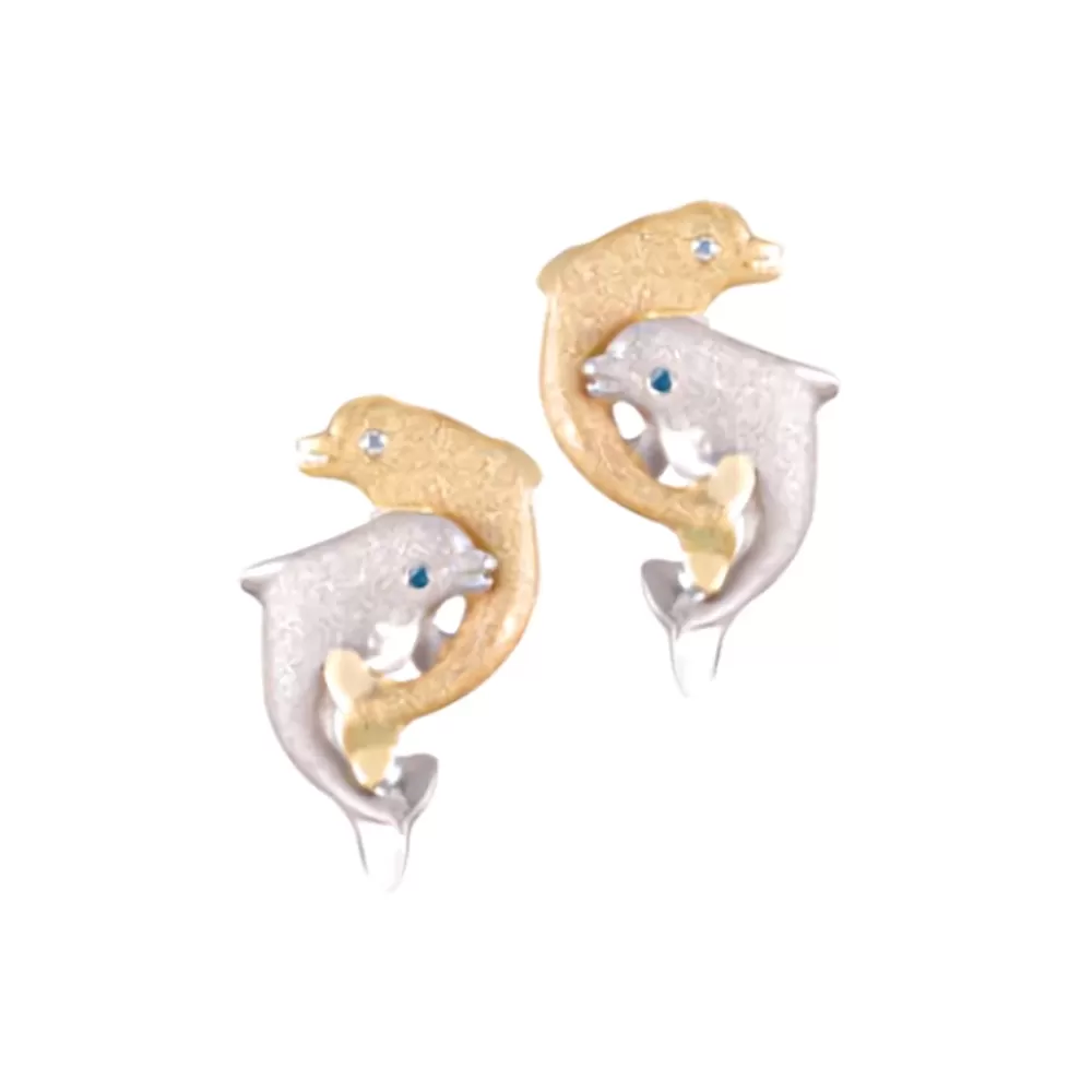 Earrings | Denny Wong 14K 2/Tone 15Mm "Dancing Couple" Dolphin Earrings