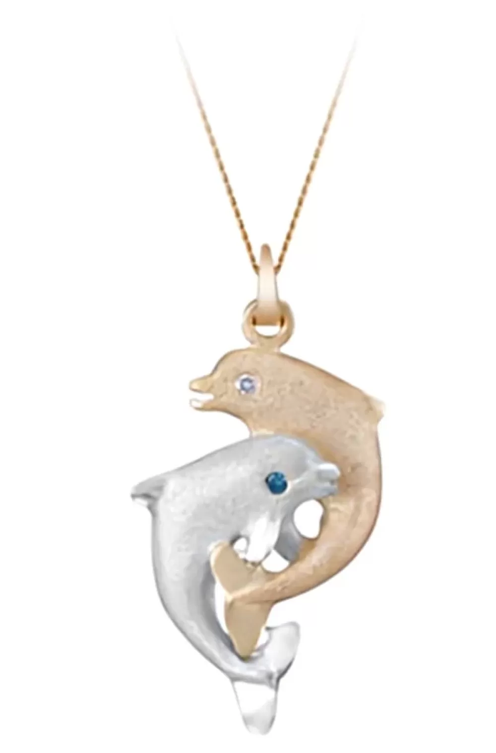 Pendants & Necklaces | Denny Wong 14K 2/Tone 15Mm "Dancing Couple" Dolphin Pendant With Blue And White Diamonds