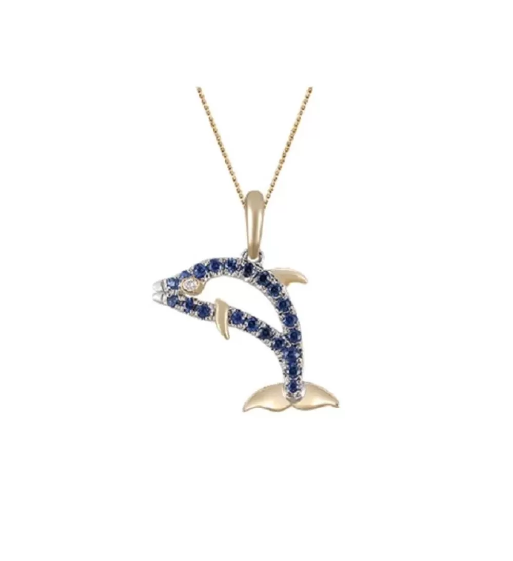 Pendants & Necklaces | Denny Wong 14K 2/Tone 15Mm Dolphin Pendant With 21 Blue Sapphires