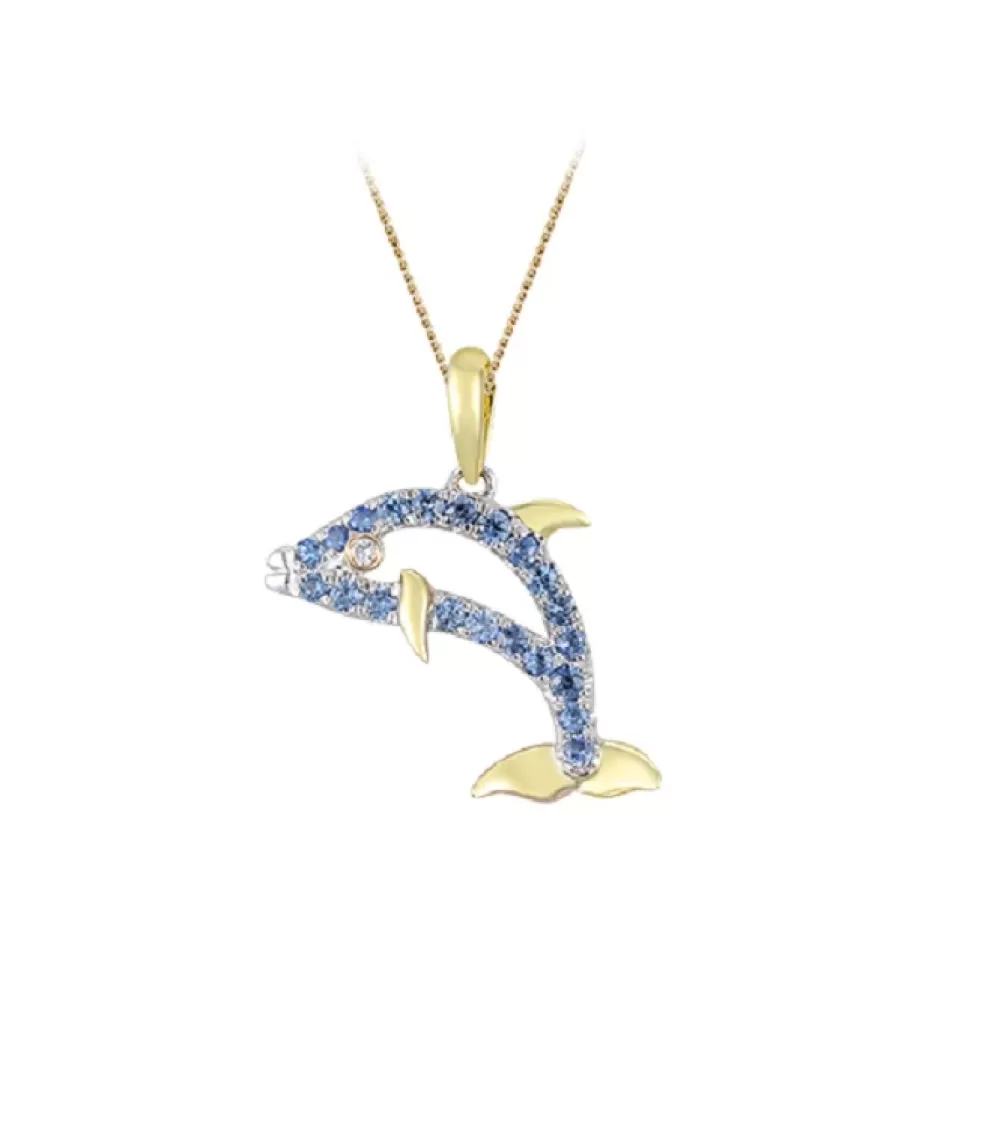 Pendants & Necklaces | Denny Wong 14K 2/Tone 15Mm Dolphin Pendant With 21 Pastel Blue Sapphires