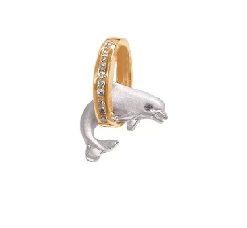 Pendants & Necklaces | Denny Wong 14K 2/Tone 15Mm "Jumping Loop" Dolphin Pendant With 11 Diamonds