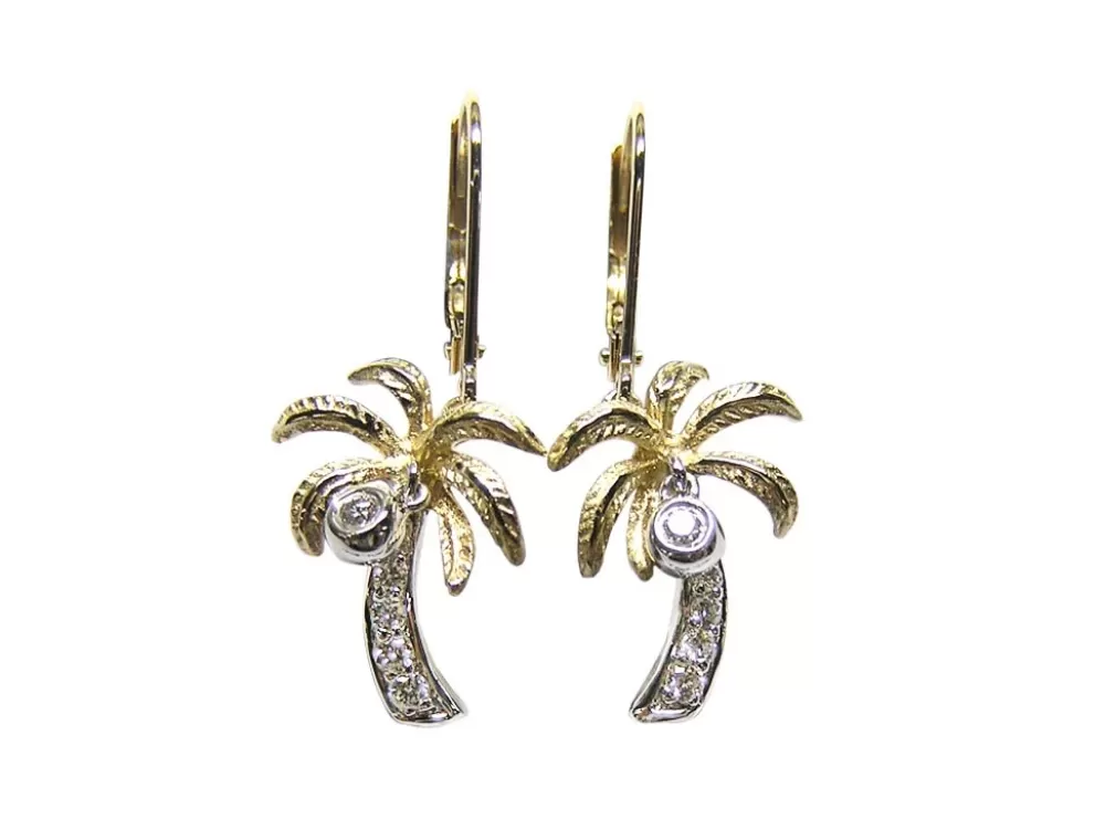 Earrings | Denny Wong 14K 2/Tone 15Mm Palm Tree Earring With 12 Diamonds