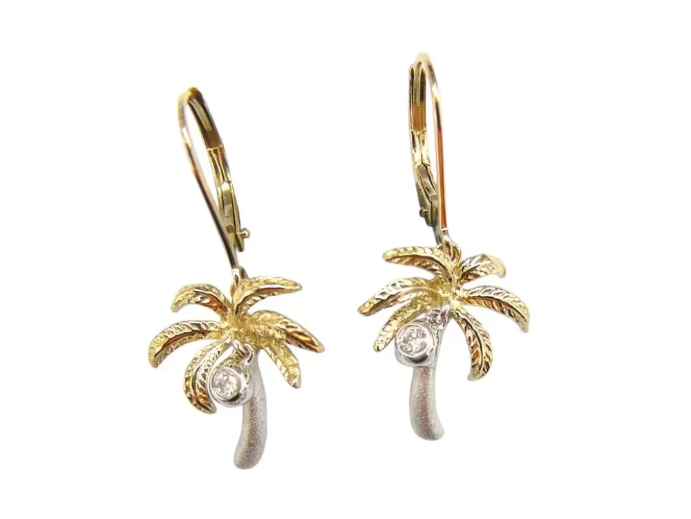 Earrings | Denny Wong 14K 2/Tone 15Mm Palm Tree Earrings With 2 Diamonds