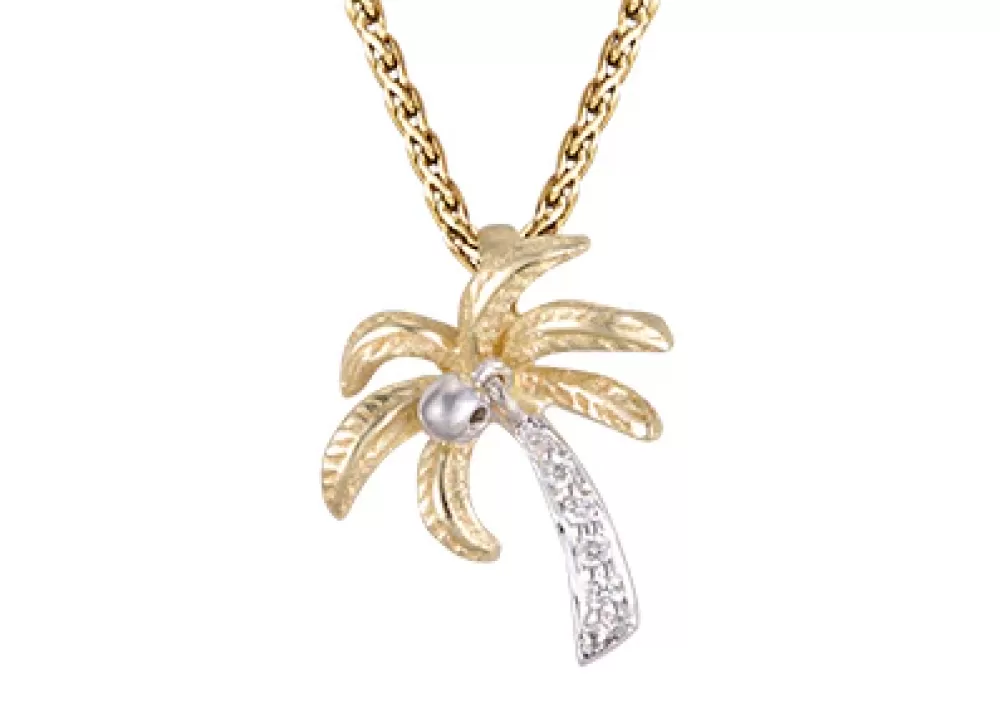 Pendants & Necklaces | Denny Wong 14K 2/Tone 15Mm Single Palm Tree Pendant With 5 Diamonds